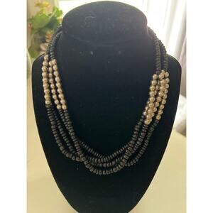 Vintage Multi-strand Black and Silver Bead Necklace